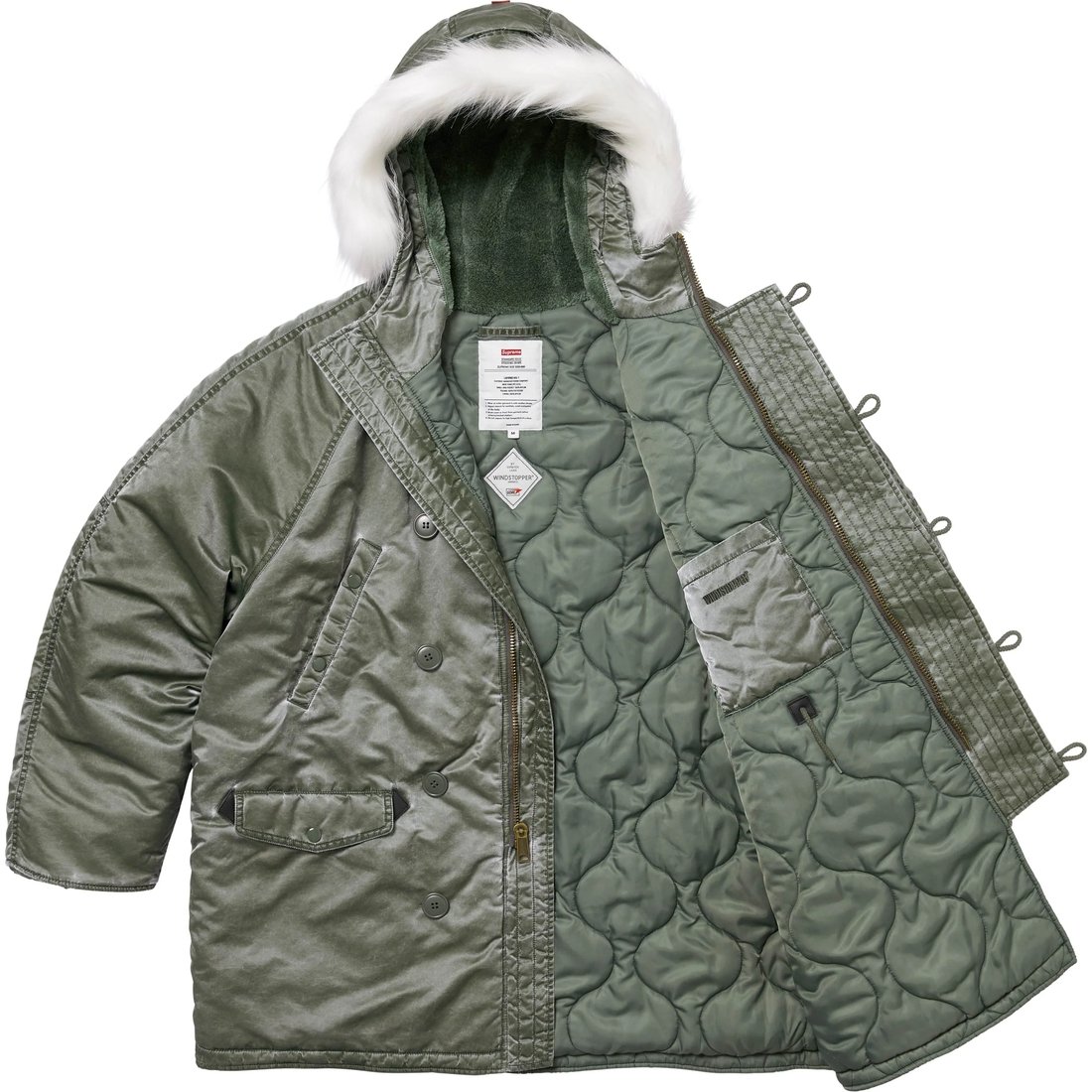 Details on Washed Flight Satin N-3B Parka Olive from fall winter
                                                    2024 (Price is $498)