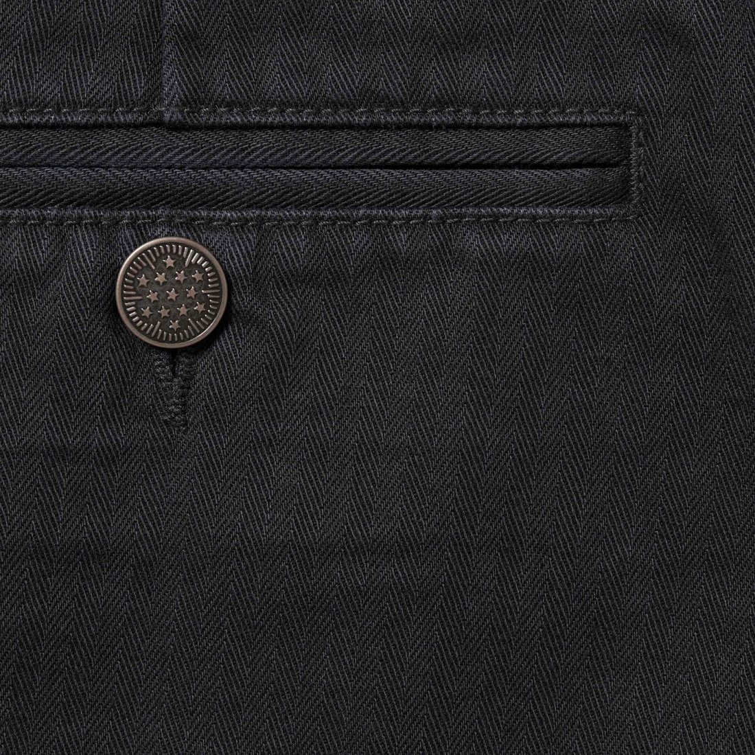 Details on Washed Herringbone Chino Pant Black from fall winter
                                                    2024 (Price is $158)