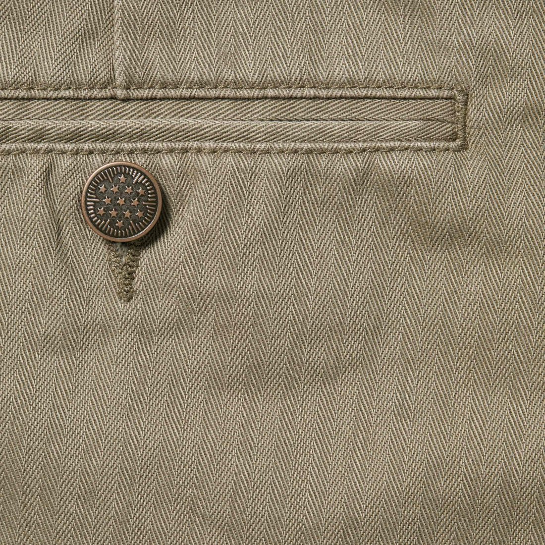 Details on Washed Herringbone Chino Pant Olive from fall winter
                                                    2024 (Price is $158)