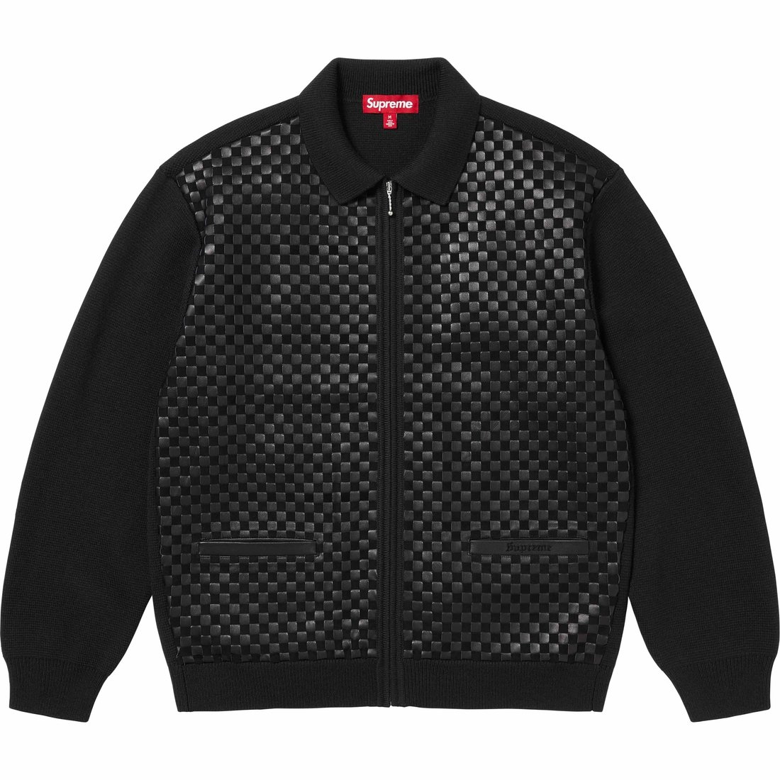 Details on Woven Leather Zip Up Cardigan Black from fall winter
                                                    2024 (Price is $398)