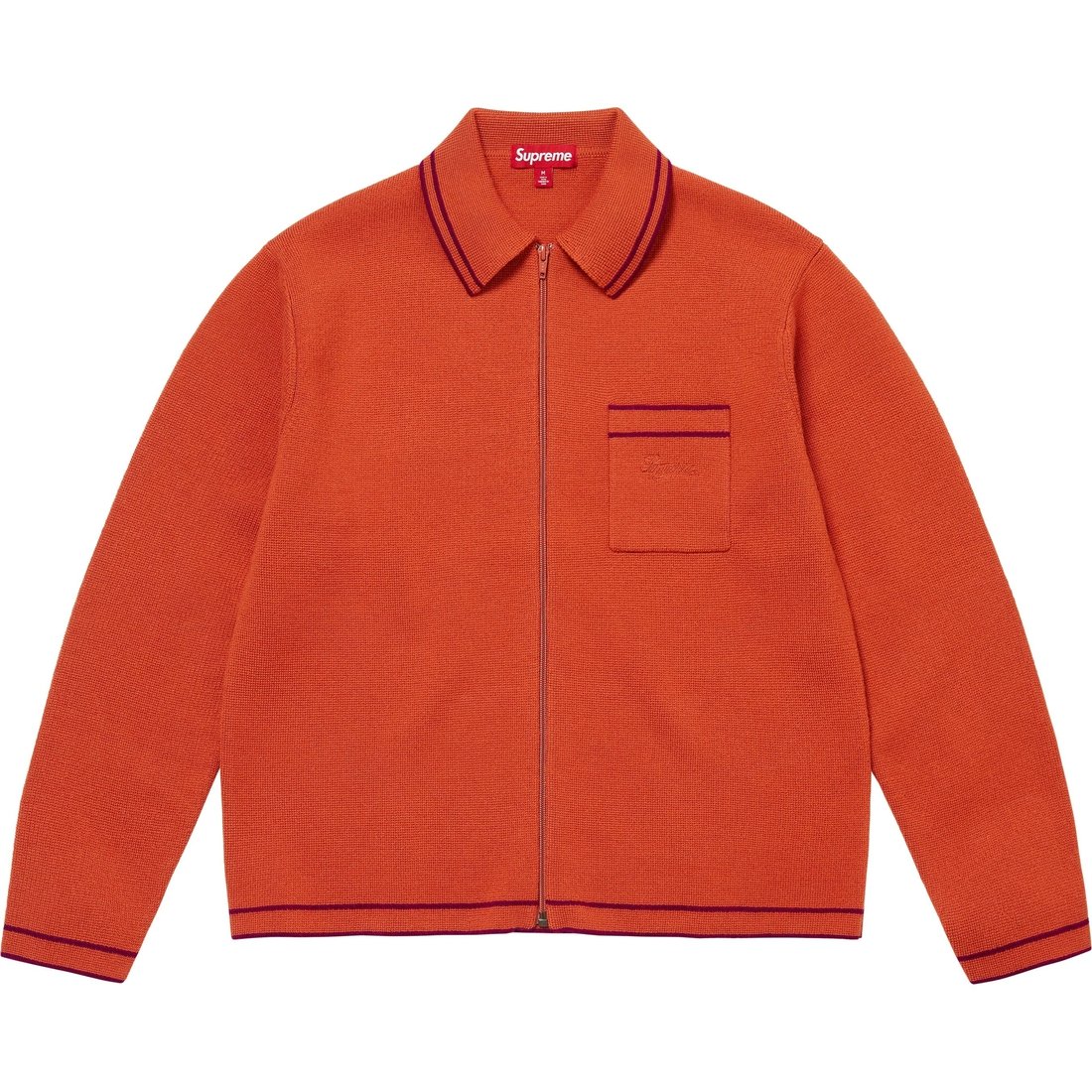 Details on Zip Up Polo Sweater Burnt Orange from fall winter
                                                    2024 (Price is $178)