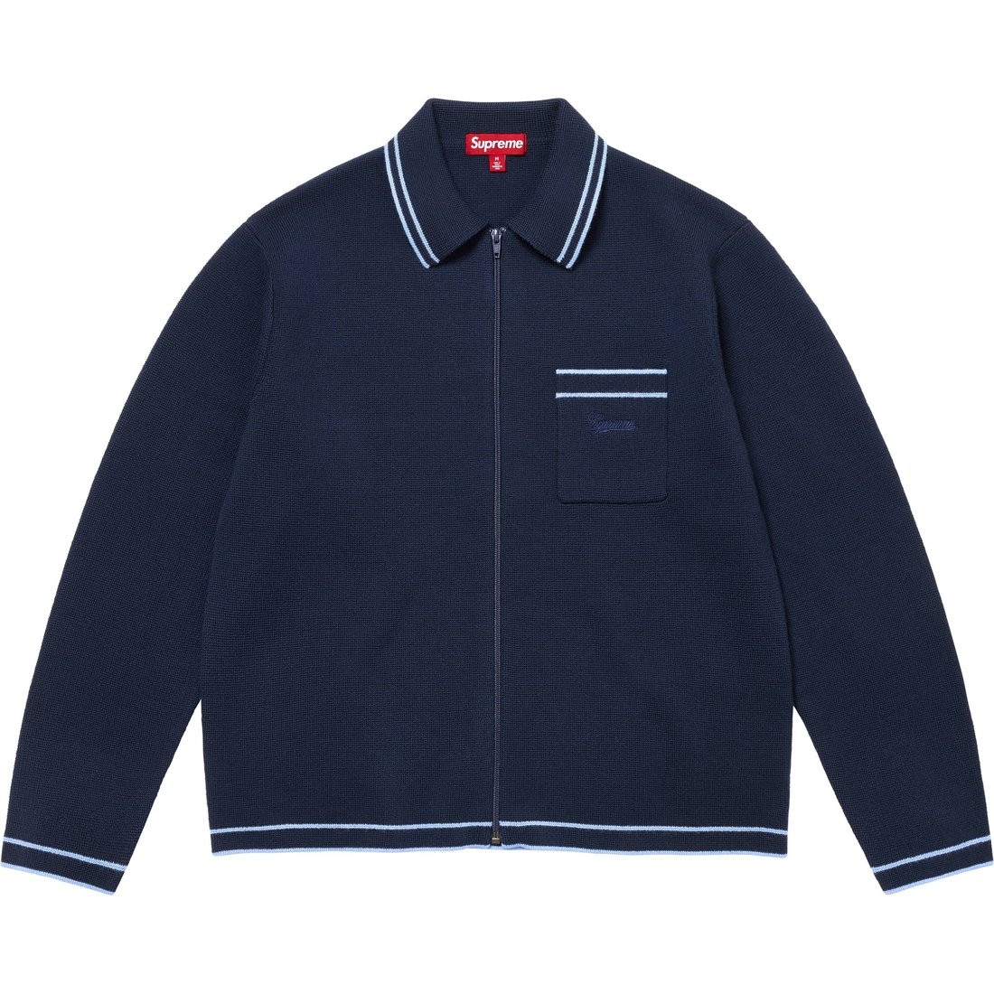 Details on Zip Up Polo Sweater Navy from fall winter
                                                    2024 (Price is $178)