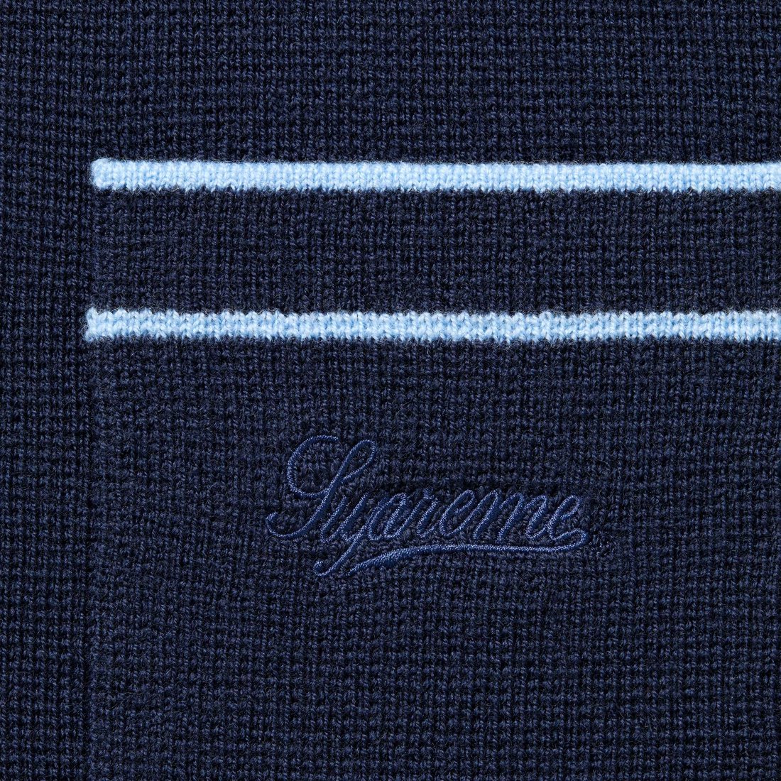 Details on Zip Up Polo Sweater Navy from fall winter
                                                    2024 (Price is $178)