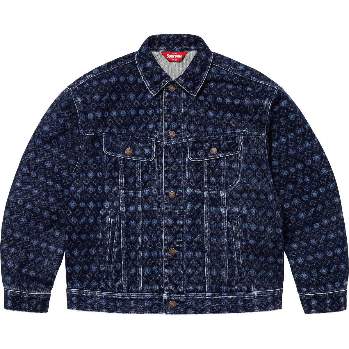 Details on Flocked Denim Trucker Jacket Blue from fall winter
                                                    2024 (Price is $228)