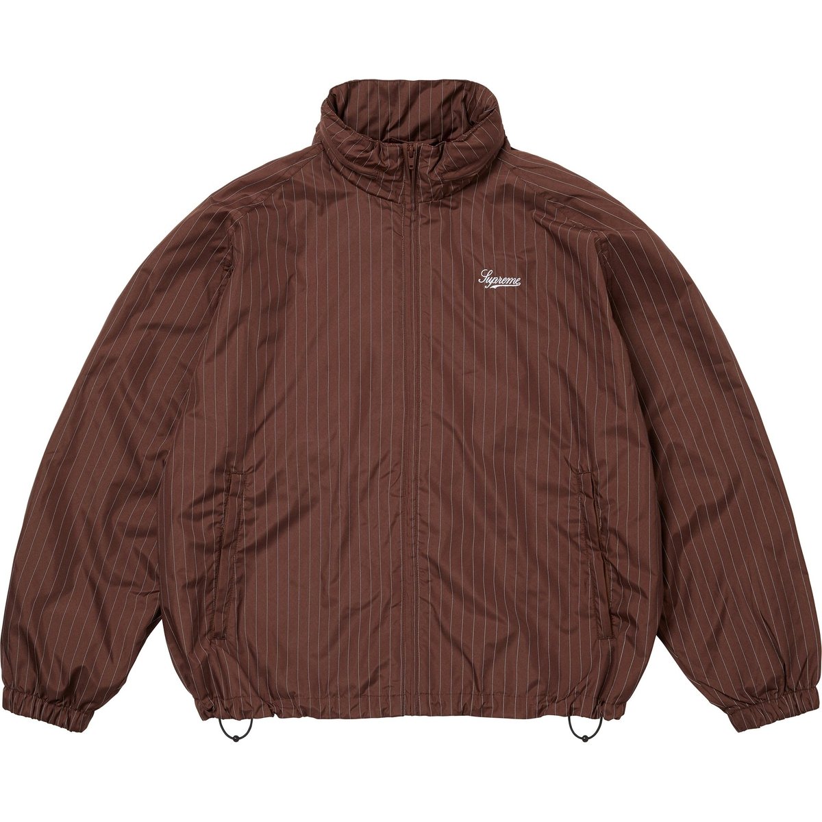 Details on Reflective Pinstripe Track Jacket Brown from fall winter
                                                    2024 (Price is $178)