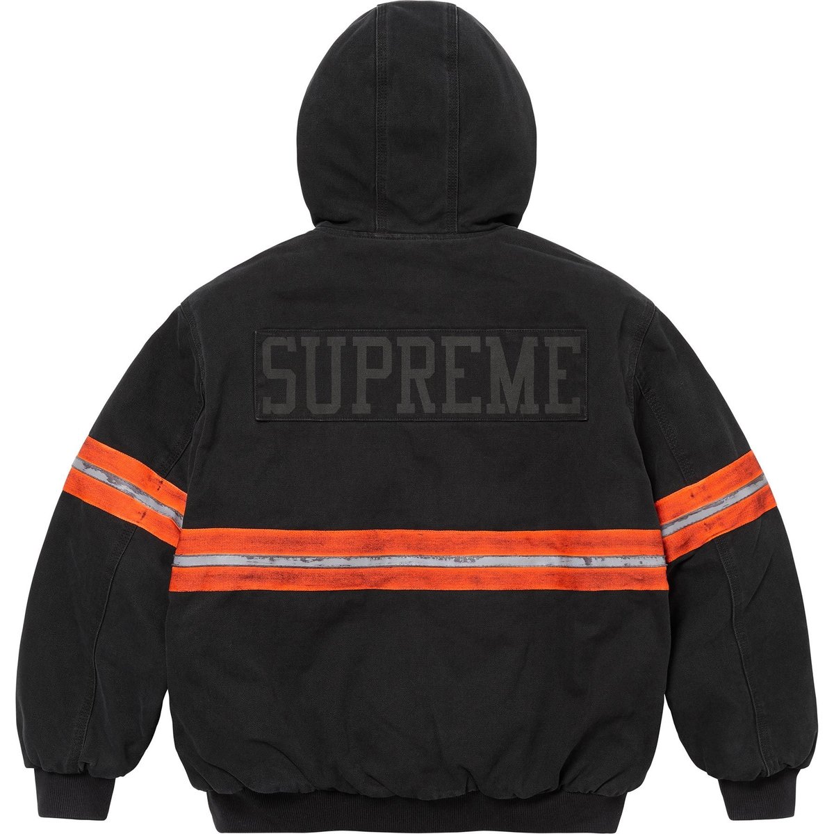 Details on Reflective Stripe Hooded Work Jacket Black from fall winter
                                                    2024 (Price is $328)