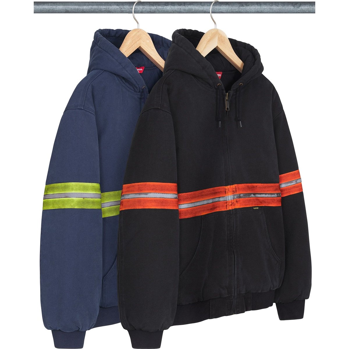 Supreme Reflective Stripe Hooded Work Jacket released during fall winter 24 season