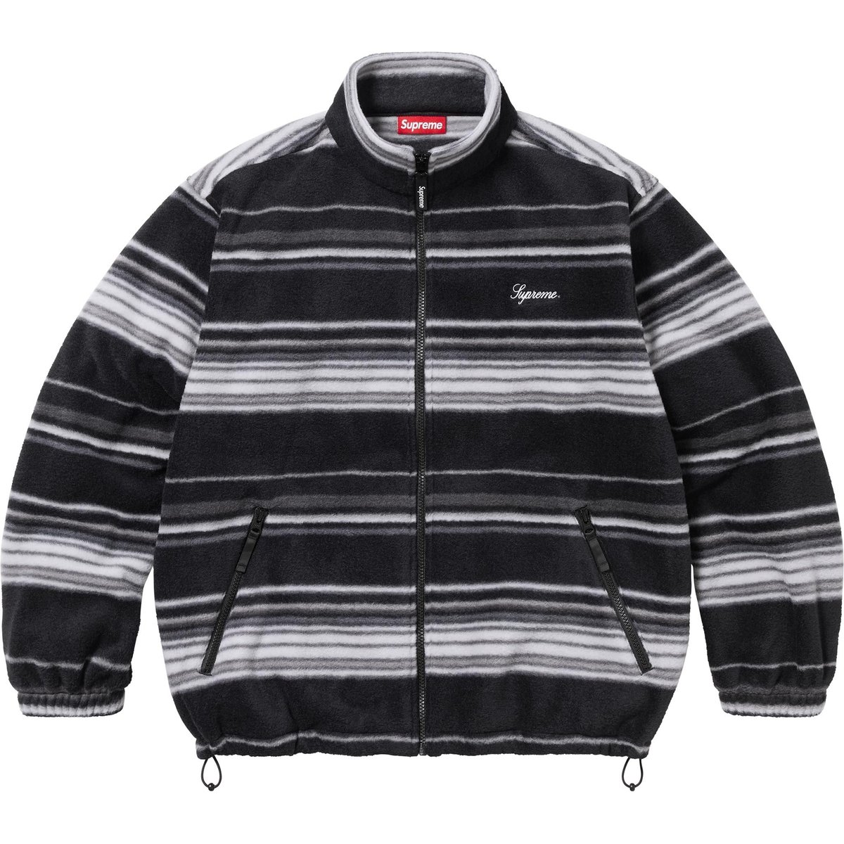 Details on Stripe Zip Up Fleece Jacket Black from fall winter
                                                    2024