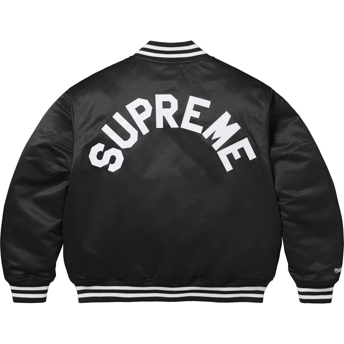 Details on Supreme Mitchell & Ness Satin Varsity Jacket Black from fall winter
                                                    2024