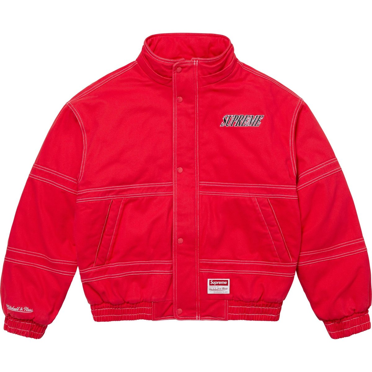 Details on Supreme Mitchell & Ness Twill Stadium Jacket Red from fall winter
                                                    2024