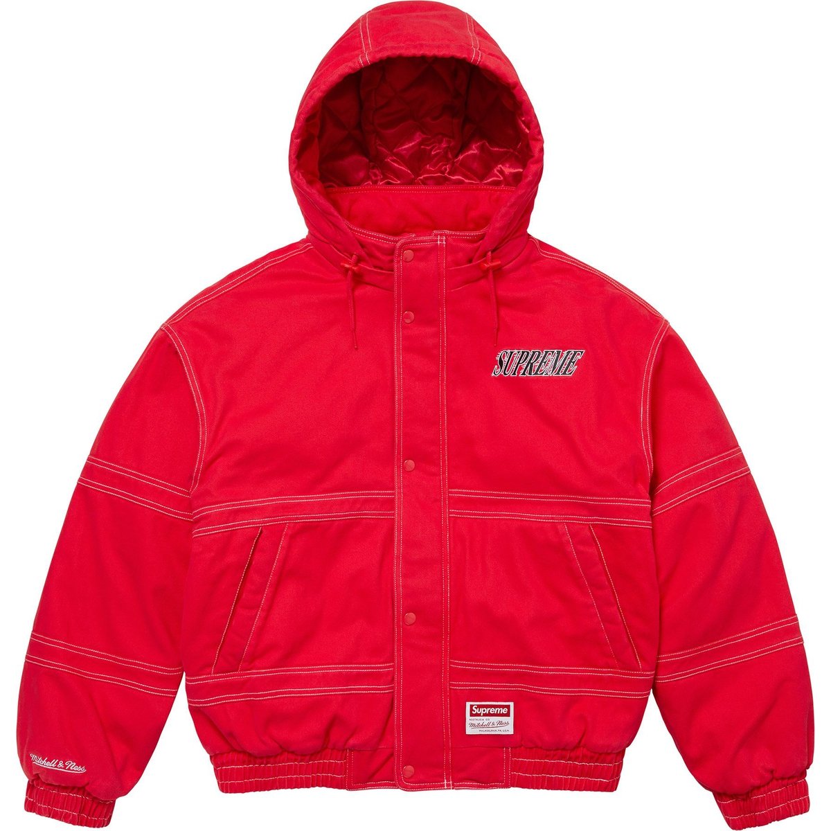 Details on Supreme Mitchell & Ness Twill Stadium Jacket Red from fall winter
                                                    2024