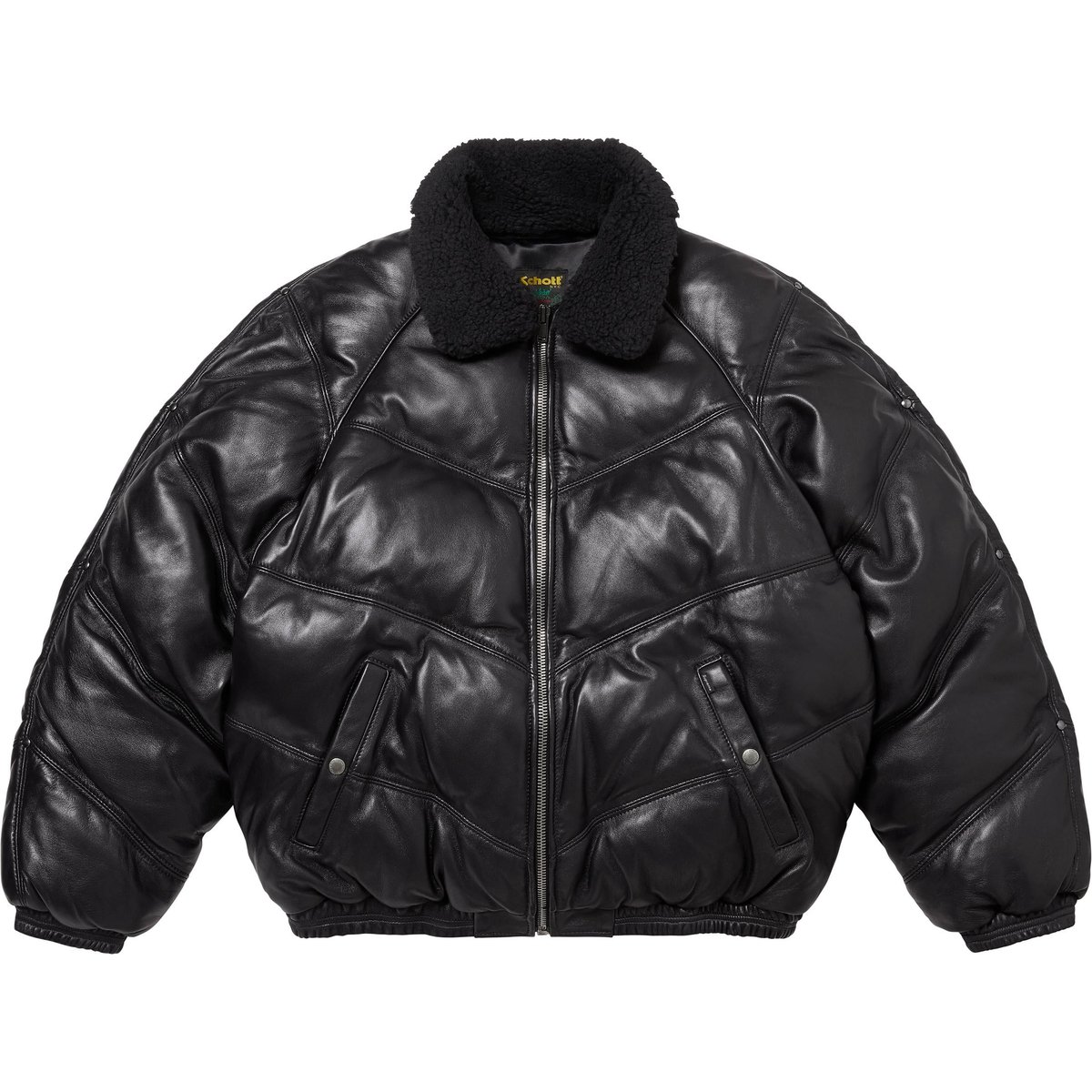 Details on Supreme Schott Chevron Leather Down Puffer Jacket Black from fall winter
                                                    2024