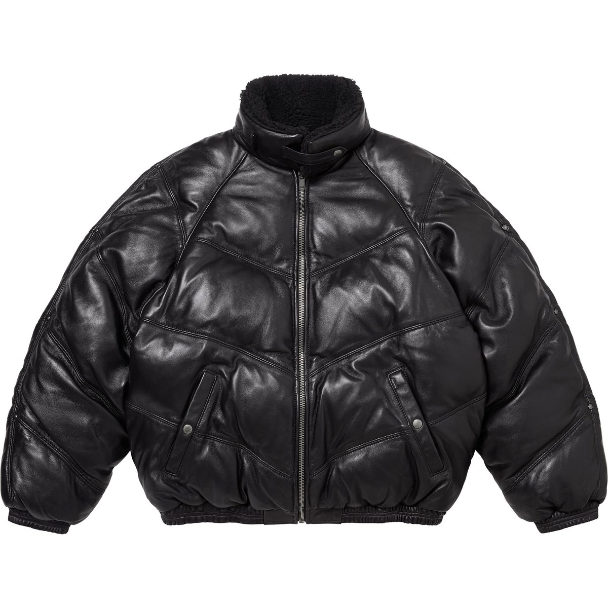 Details on Supreme Schott Chevron Leather Down Puffer Jacket Black from fall winter
                                                    2024