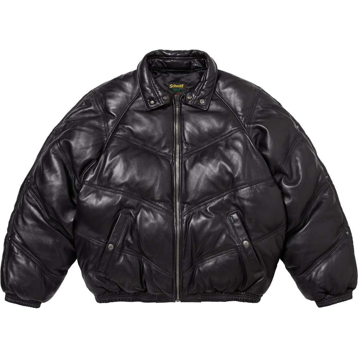 Details on Supreme Schott Chevron Leather Down Puffer Jacket Black from fall winter
                                                    2024