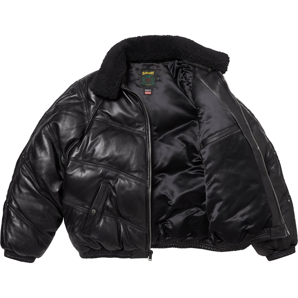 Details on Supreme Schott Chevron Leather Down Puffer Jacket Black from fall winter
                                                    2024