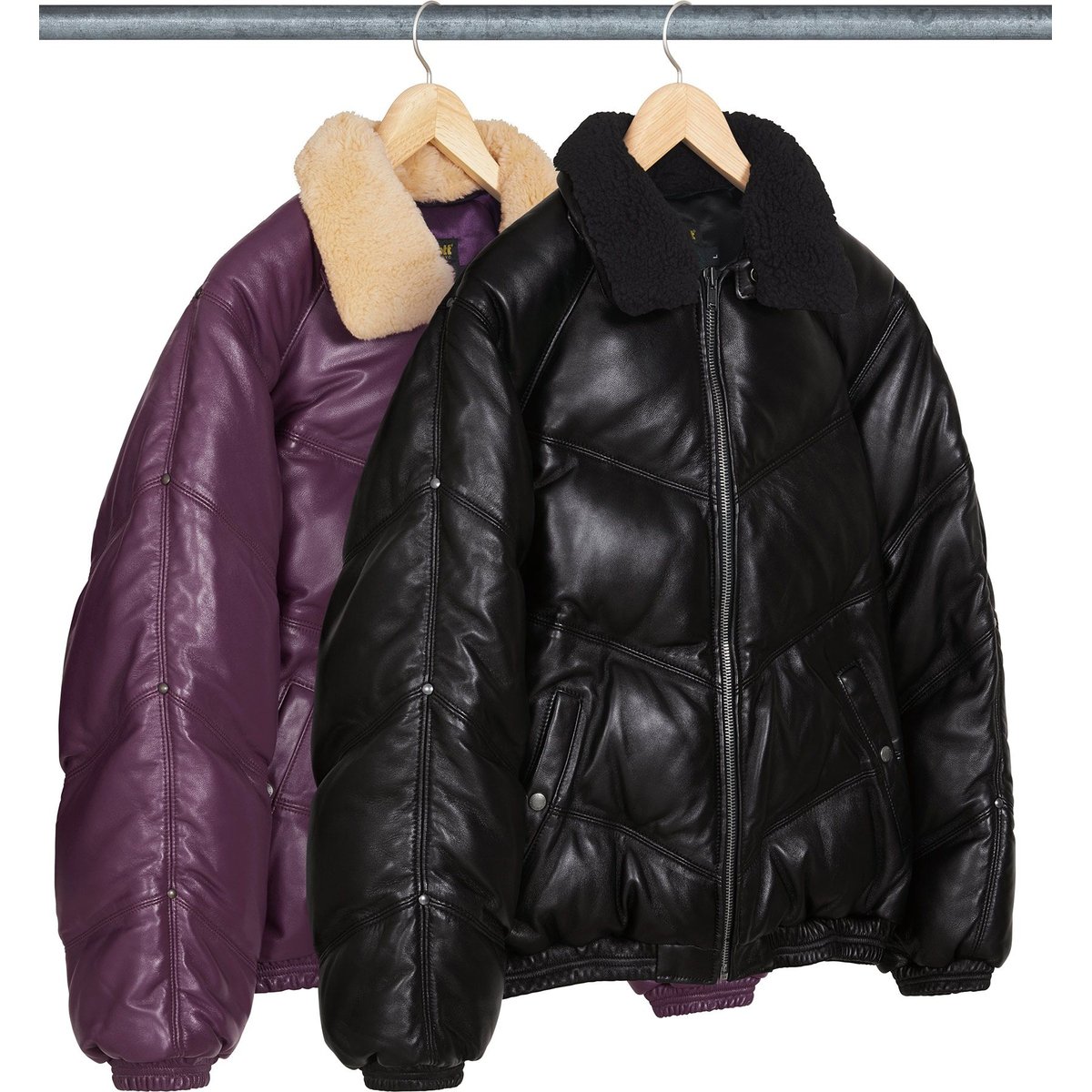 Details on Supreme Schott Chevron Leather Down Puffer Jacket Group Shots from fall winter
                                                    2024