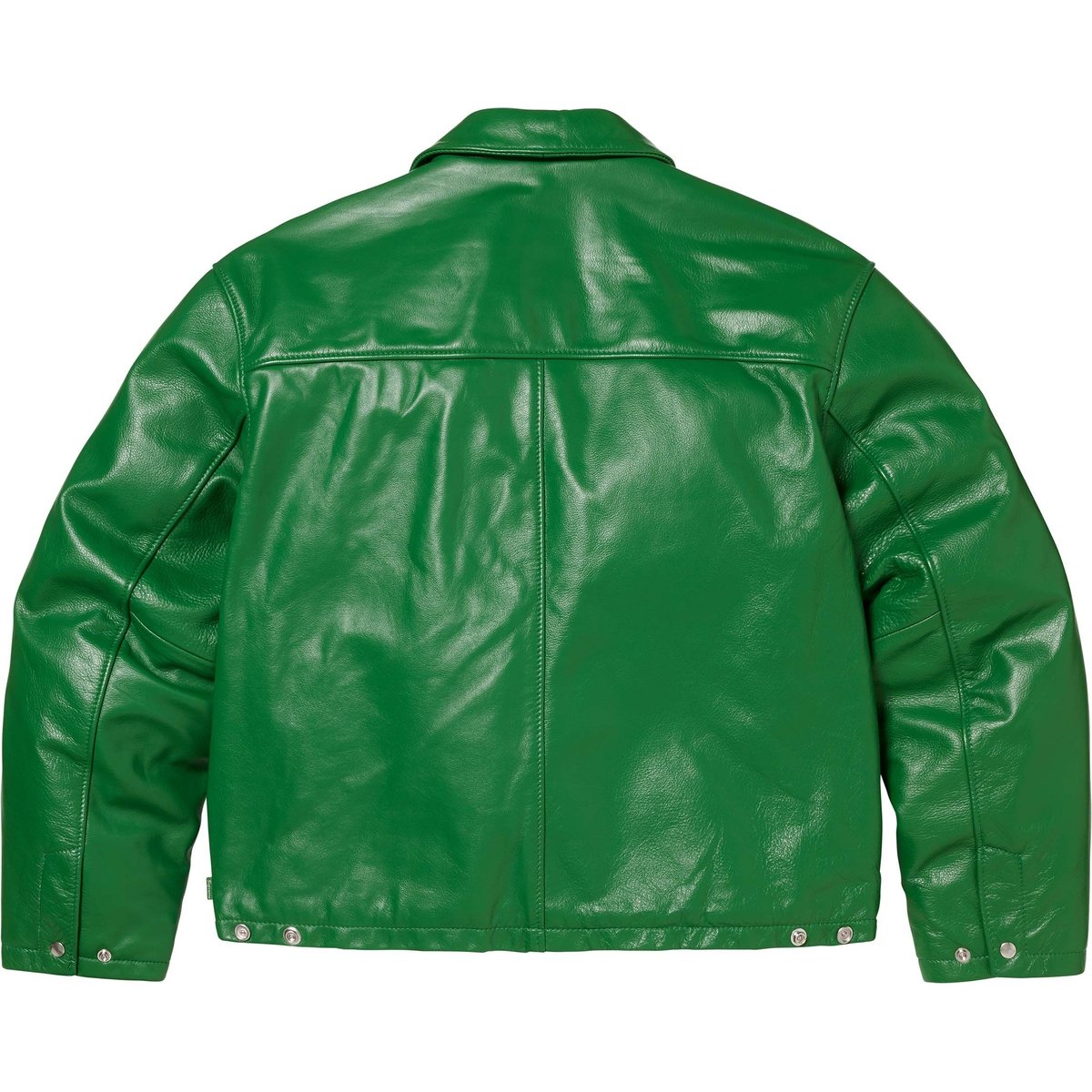 Details on Supreme Schott Leather Racer Jacket Green from fall winter
                                                    2024 (Price is $898)