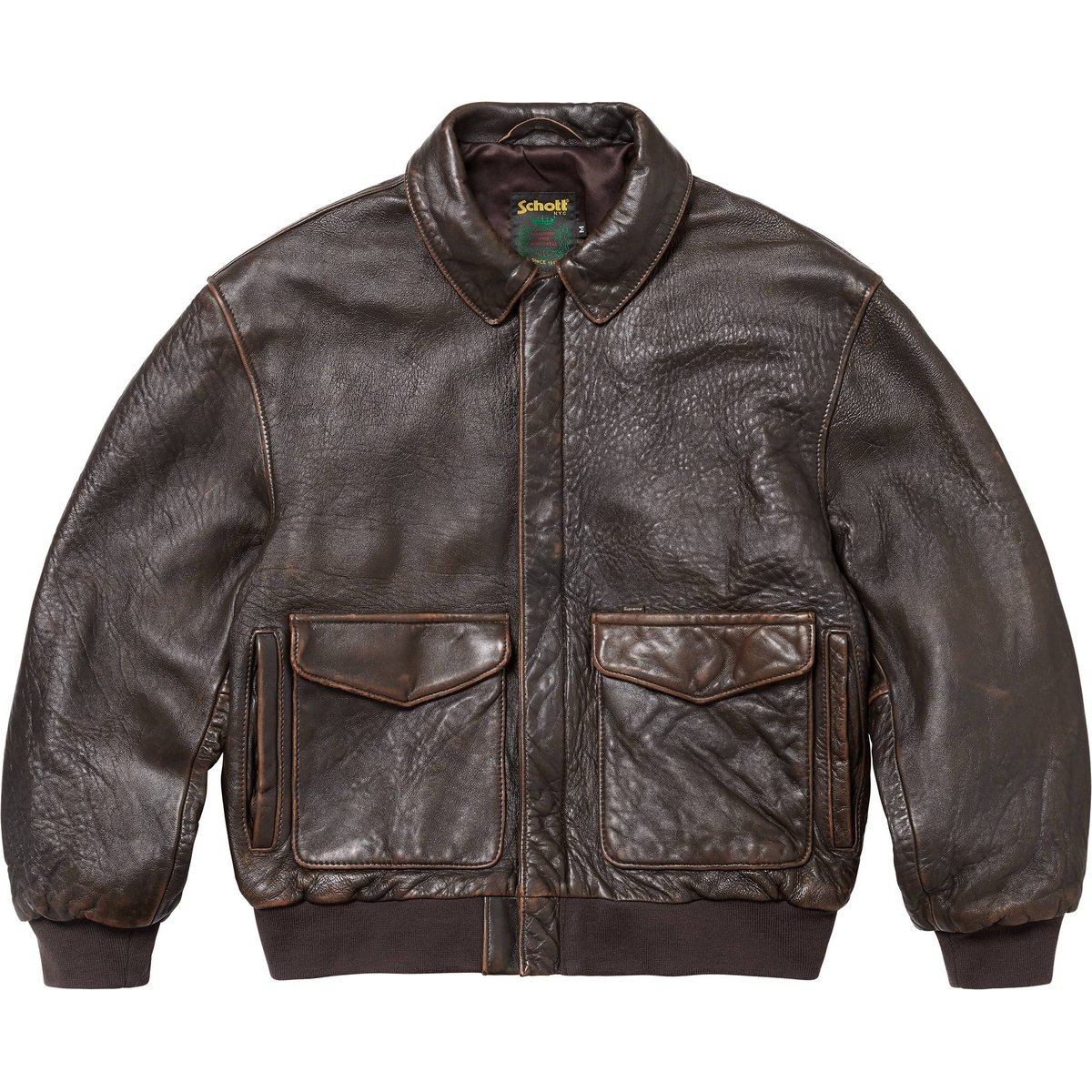 Details on Supreme Schott Snow White Hand-Painted Leather A2 Jacket Brown from fall winter
                                                    2024 (Price is $3998)