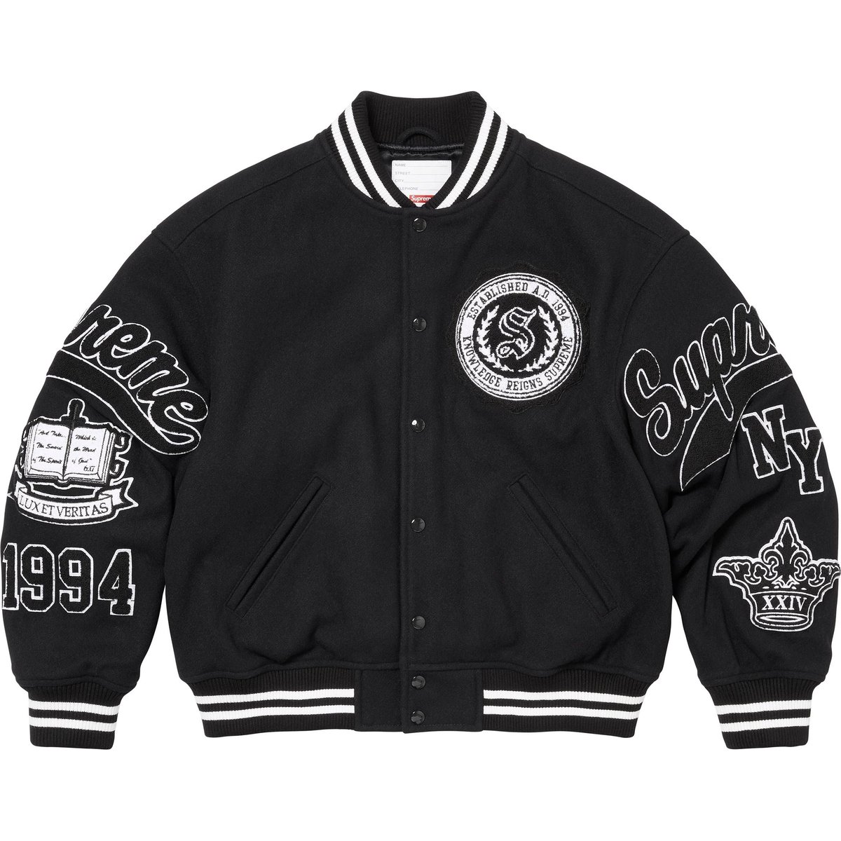 Details on Veritas Varsity Jacket Black from fall winter
                                                    2024 (Price is $498)