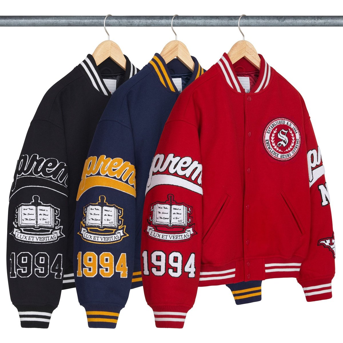 Supreme Veritas Varsity Jacket released during fall winter 24 season