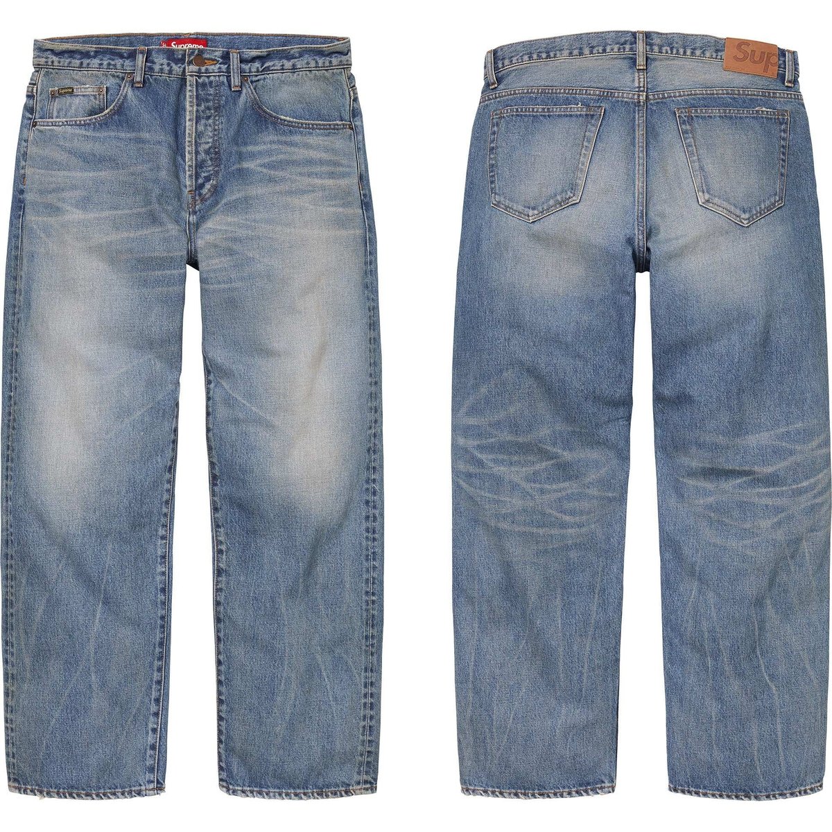 Details on Distressed Loose Fit Selvedge Jean Washed Indigo from fall winter
                                                    2024 (Price is $298)