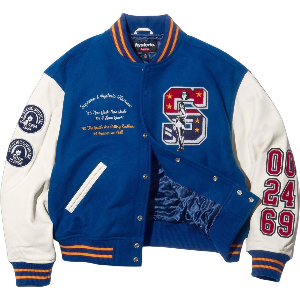 Details on Supreme HYSTERIC GLAMOUR Varsity Jacket  from fall winter
                                                    2024 (Price is $698)