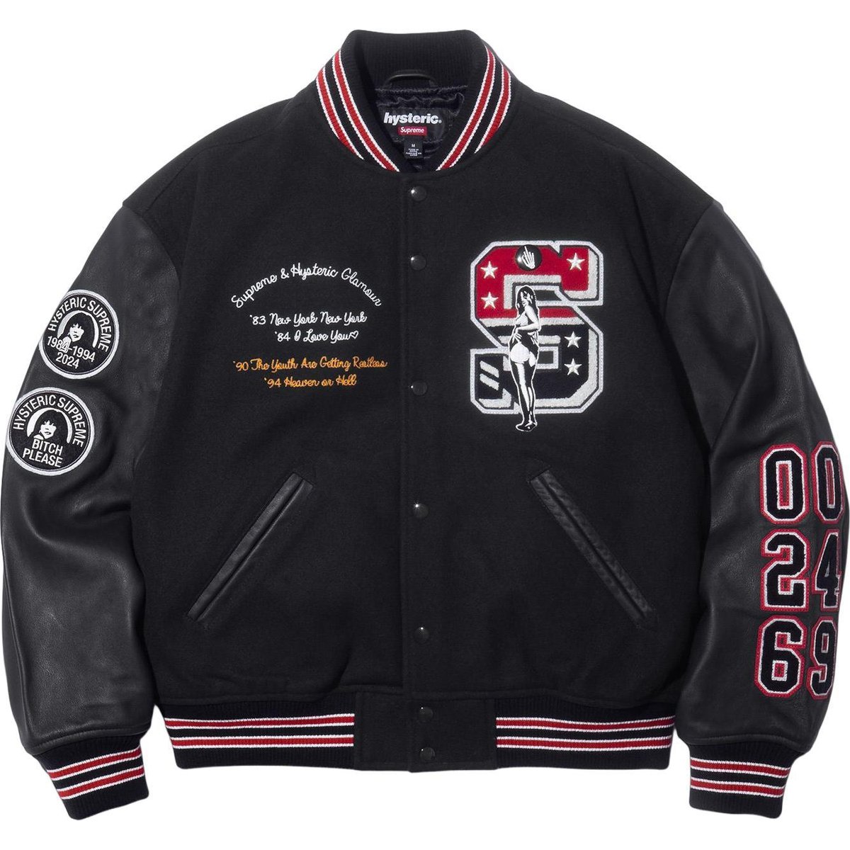 Details on Supreme HYSTERIC GLAMOUR Varsity Jacket  from fall winter
                                                    2024 (Price is $698)