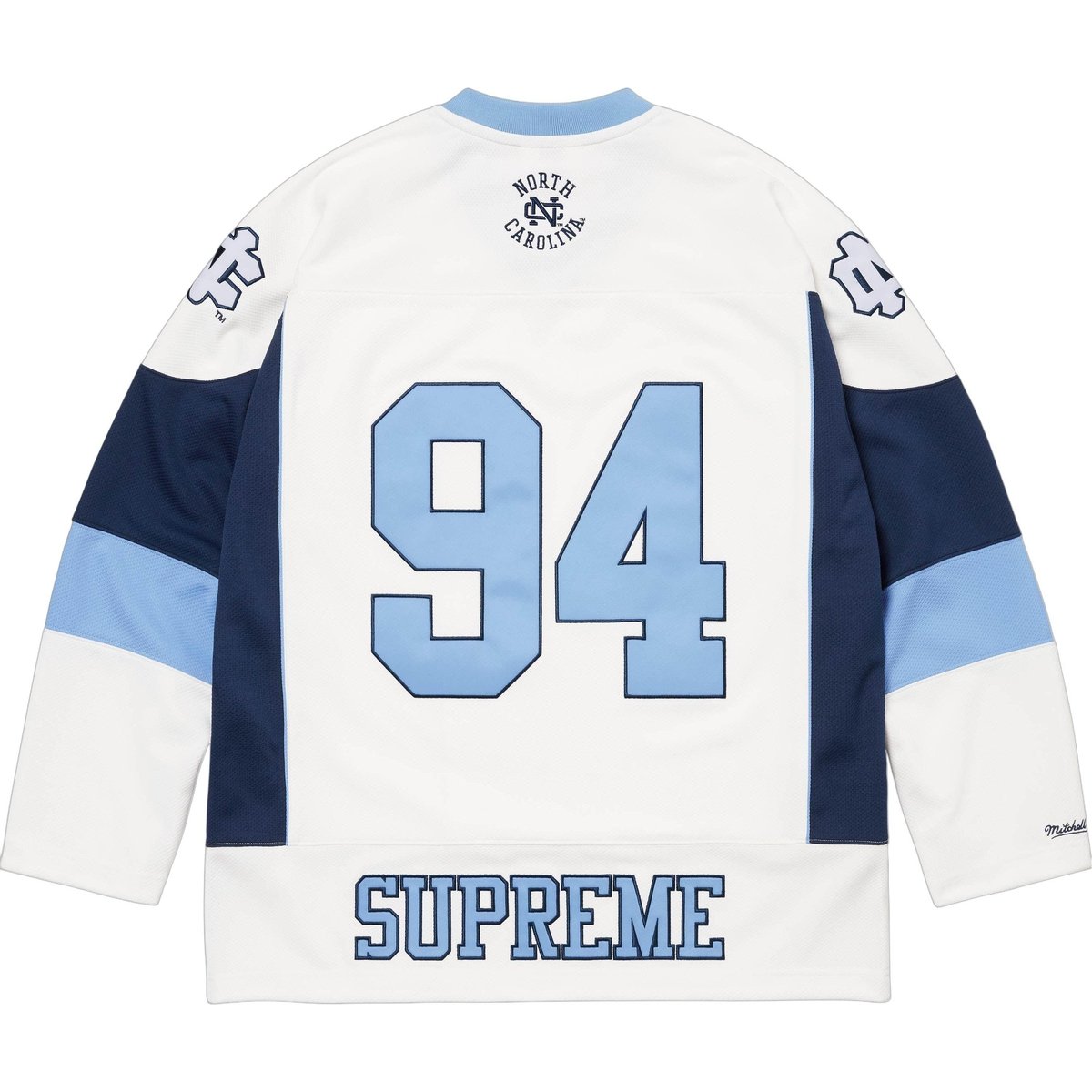 Details on Supreme Mitchell & Ness NCAA Hockey Jersey  from fall winter
                                                    2024 (Price is $188)