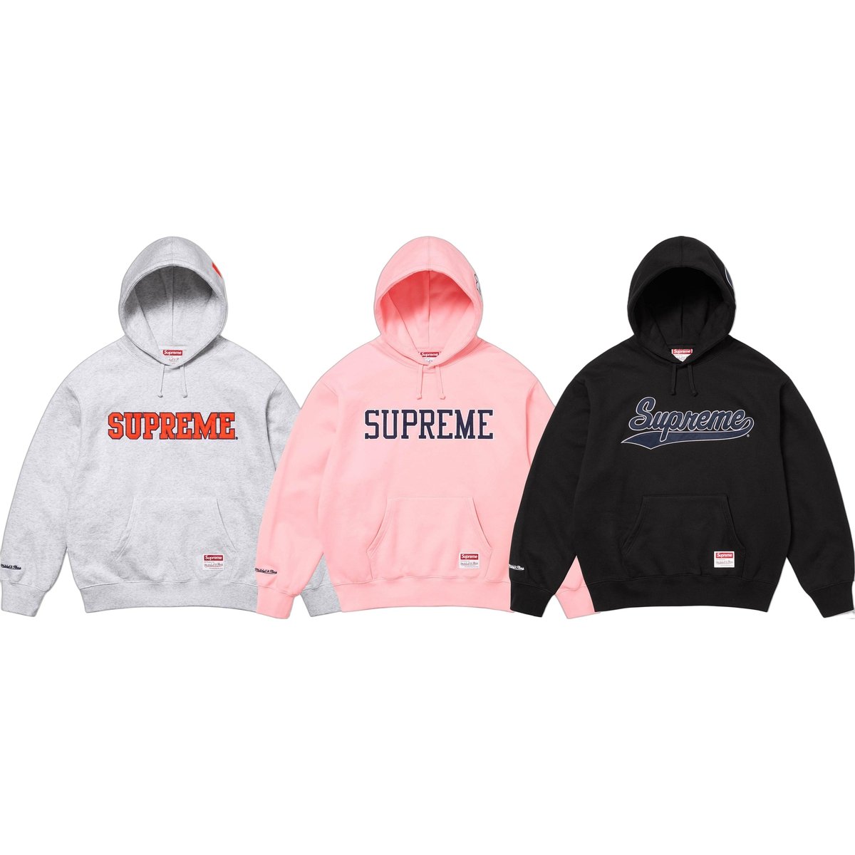 Details on Supreme Mitchell & Ness NCAA Hooded Sweatshirt from fall winter
                                            2024 (Price is $168)