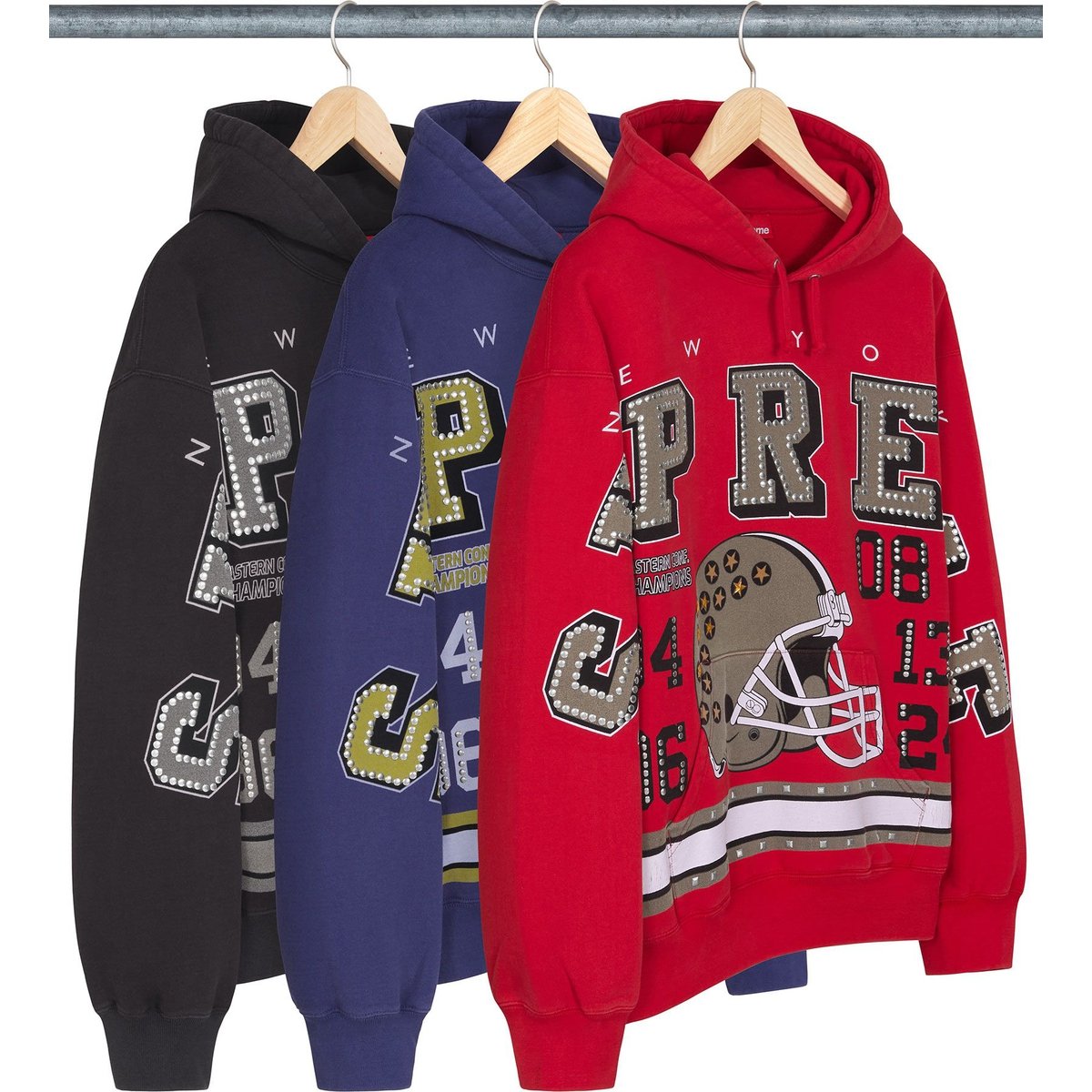 Details on Champions Studded Hooded Sweatshirt from fall winter
                                            2024 (Price is $188)