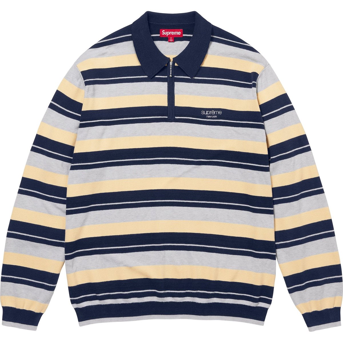 Details on Stripe Zip L S Polo Navy from fall winter
                                                    2024 (Price is $128)