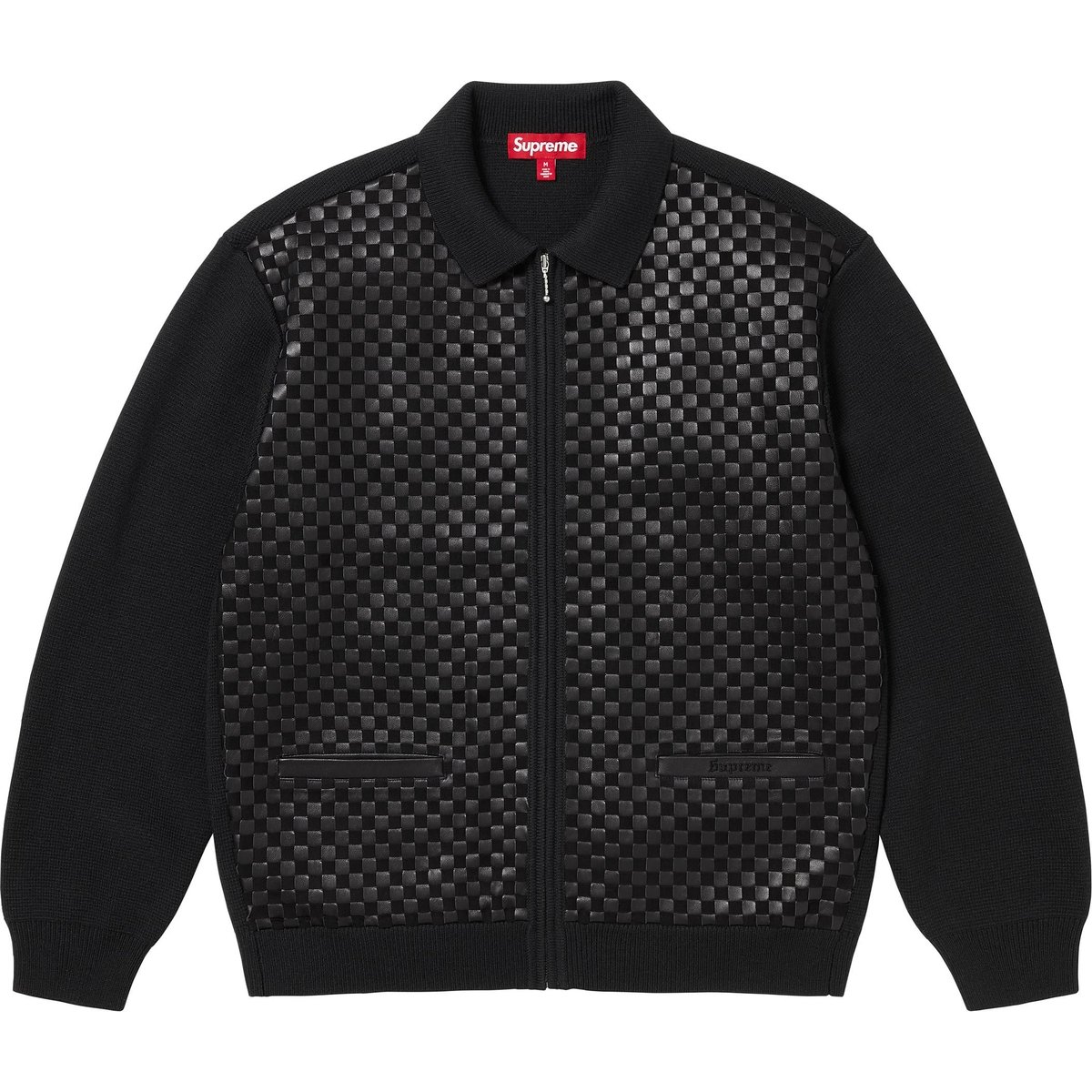 Details on Woven Leather Zip Up Cardigan Black from fall winter
                                                    2024