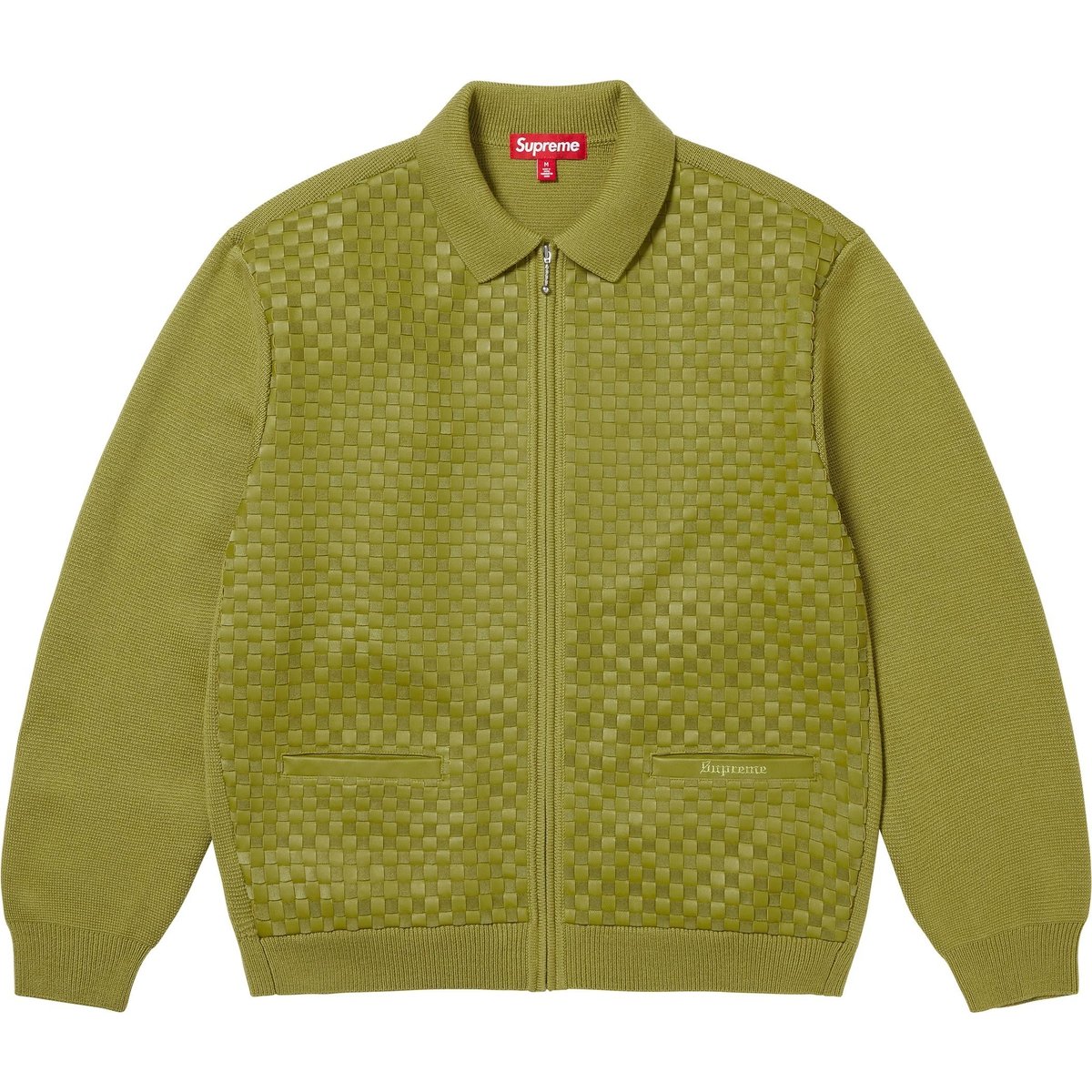 Details on Woven Leather Zip Up Cardigan Green from fall winter
                                                    2024