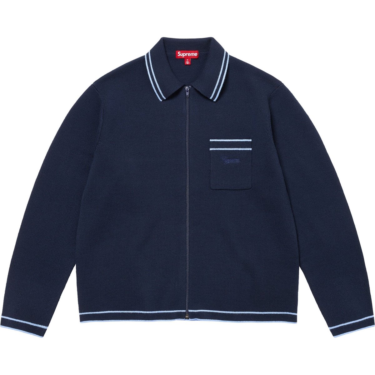 Details on Zip Up Polo Sweater Navy from fall winter
                                                    2024 (Price is $178)