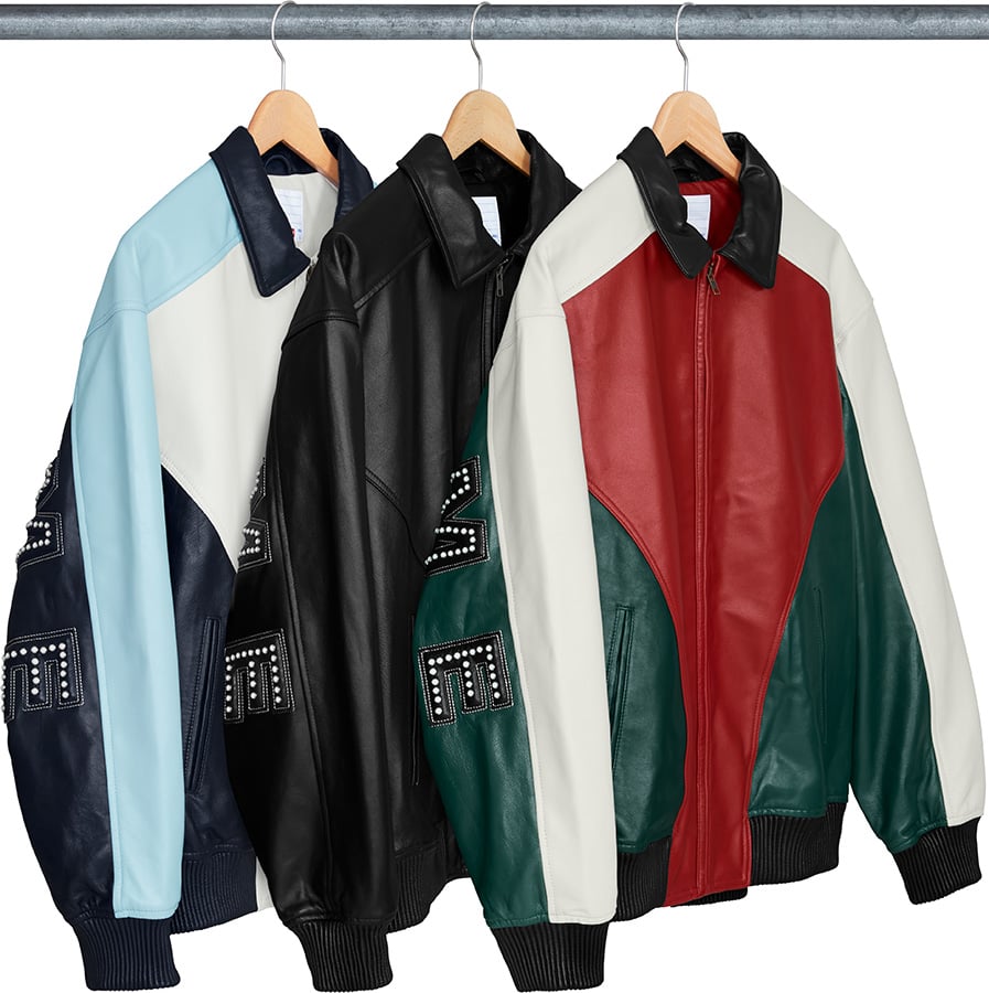 supreme studded arc logo leather jacket red