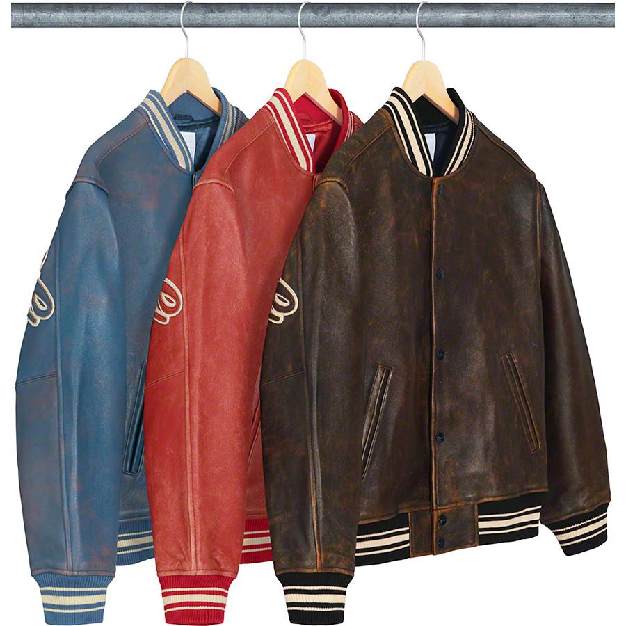 S 19ss supreme leather varsity Jacket