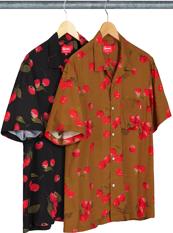 黒 S Cherry Rayon S/S Shirt