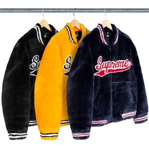 supreme faux fur varsity jacket black