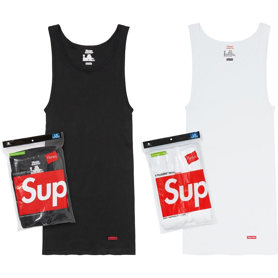 Details on Supreme Hanes Tagless Tank Tops (3 Pack) from spring summer
                                            2021 (Price is $22)