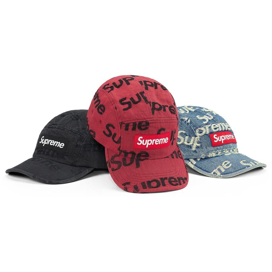 Details on Frayed Logos Denim Camp Cap from spring summer
                                            2021 (Price is $48)