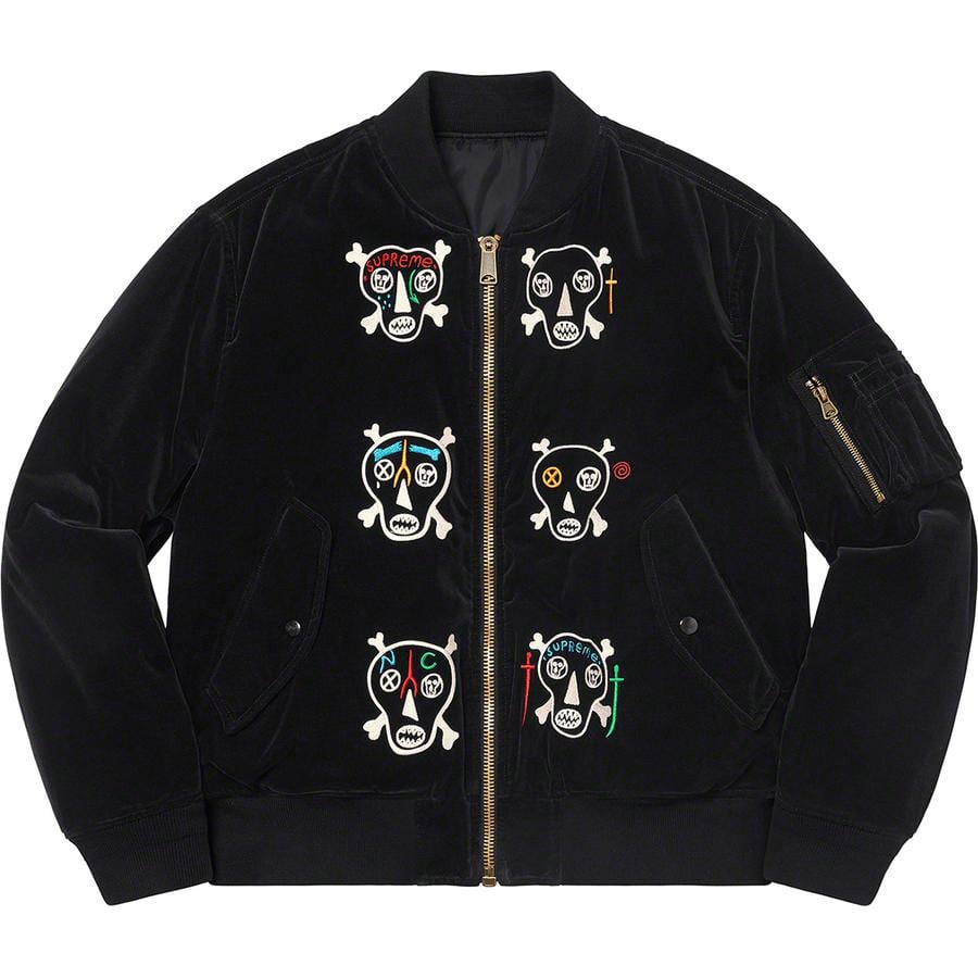 Details on Clayton Patterson Supreme Skulls Embroidered Velvet MA-1  from spring summer
                                                    2021 (Price is $398)