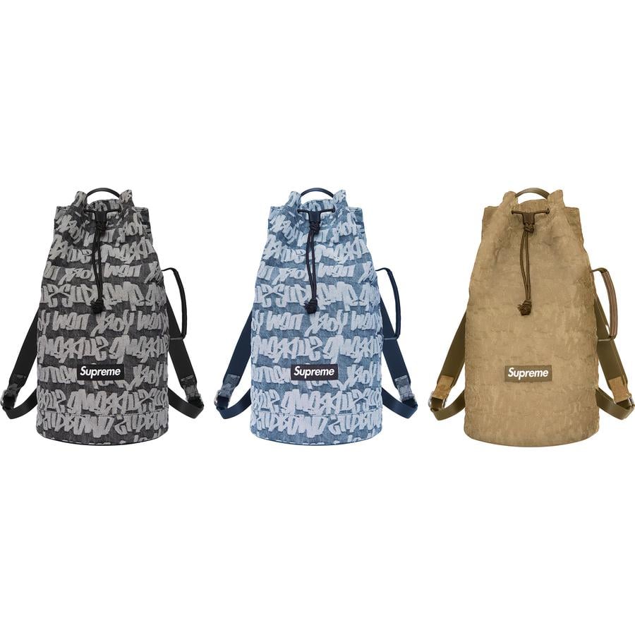 Details on Fat Tip Jacquard Denim Backpack from spring summer
                                            2022 (Price is $148)