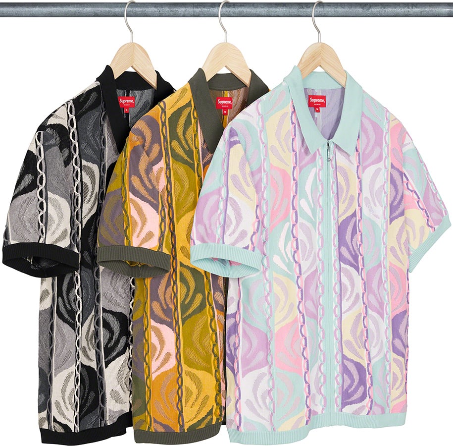 XL)Supreme Abstract Textured Zip Up Polo-