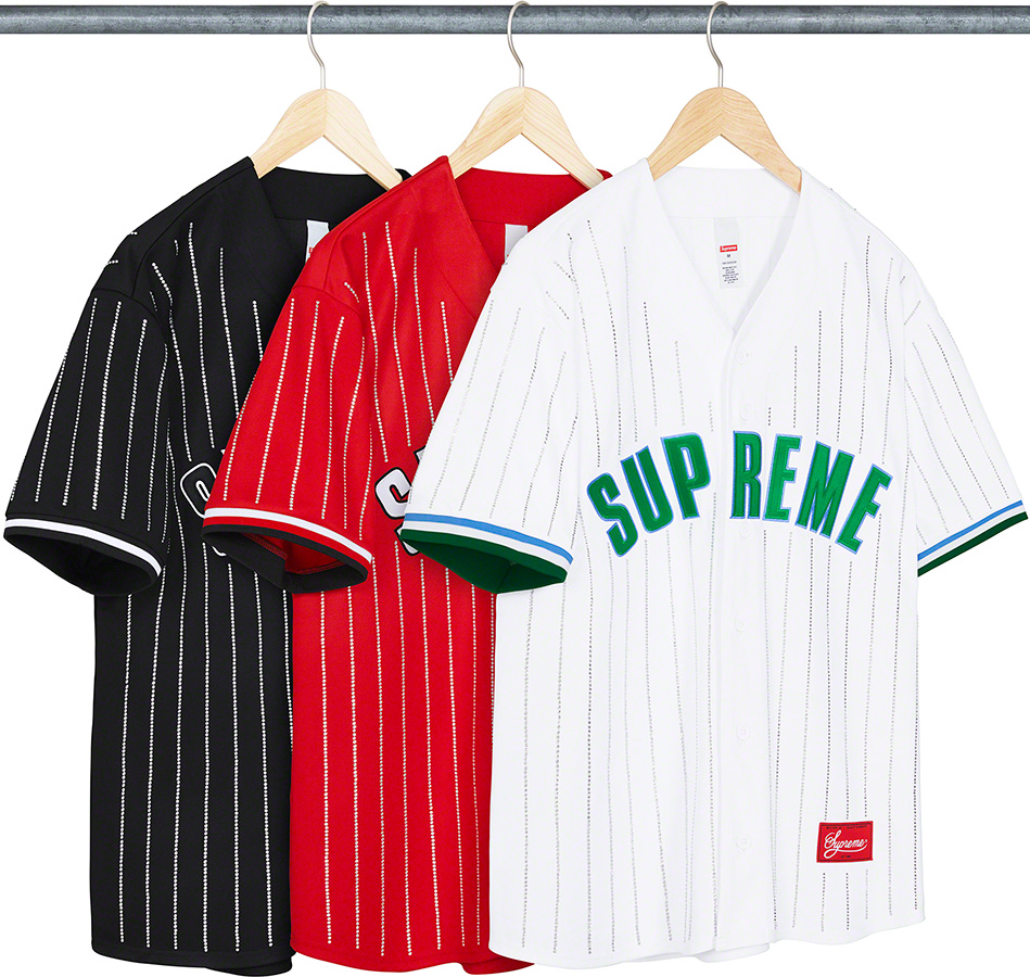 Supreme RhinestoneStripe Baseball Jersey-