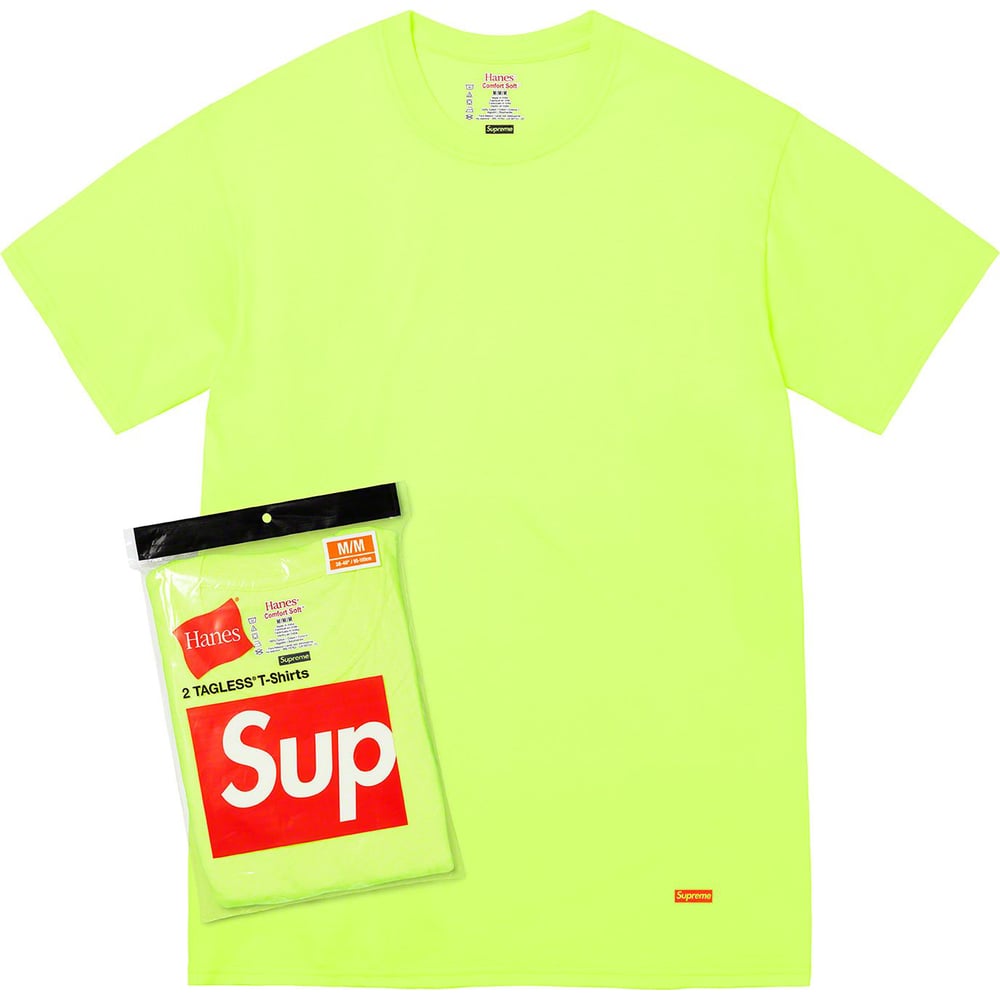 Details on Supreme Hanes Tagless T-shirts (2 Pack) from spring summer
                                            2023 (Price is $32)