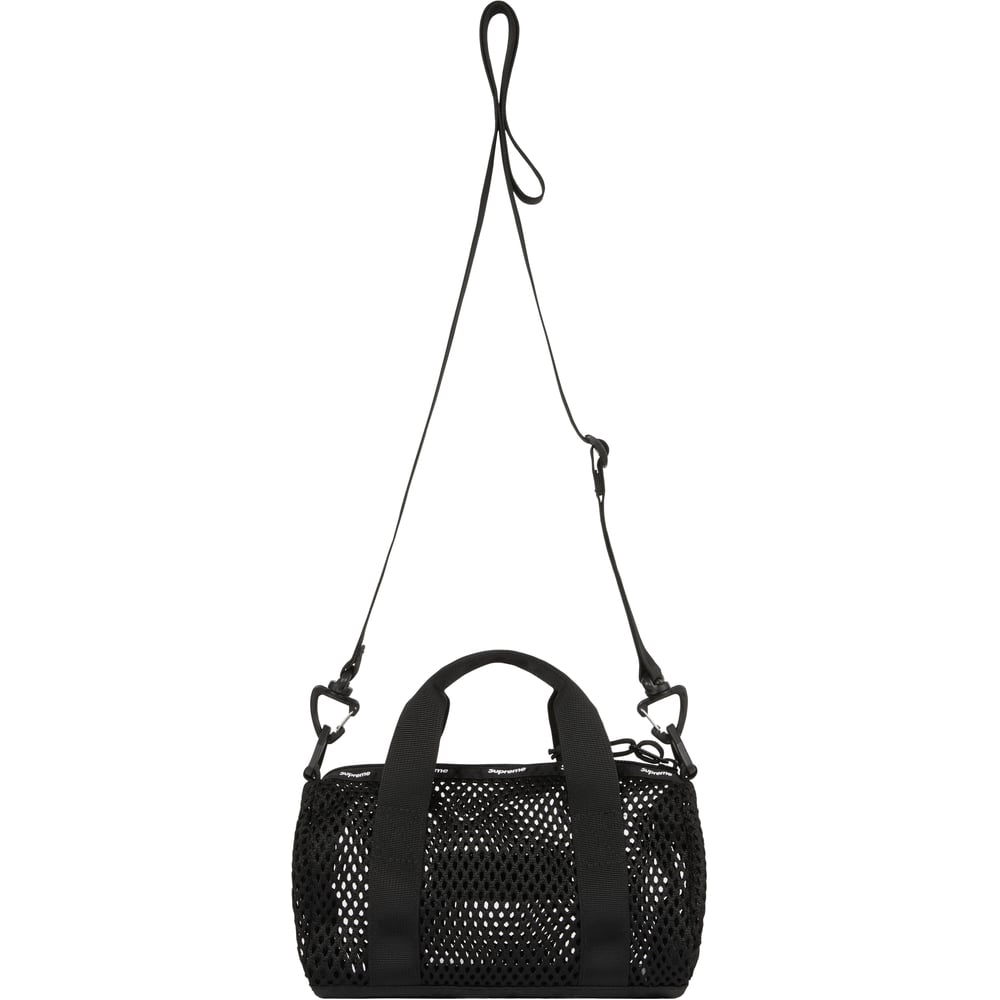 Supreme Mesh Mini Duffle Bag Black Brand New Poly eyelet mesh. Main zip  compartment with printed logo binding. Adjustable shoulder strap…
