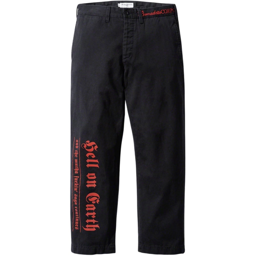 Details on Supreme Bernadette Corporation Old English Chino Pant from spring summer
                                            2023 (Price is $168)