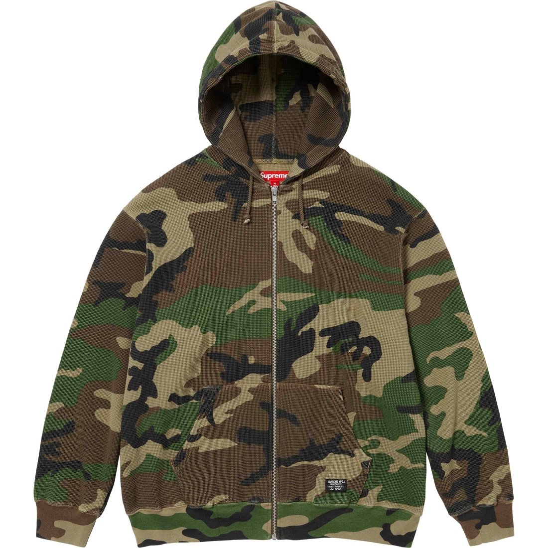 Details on Hooded Zip Up Thermal Woodland Camo from spring summer
                                                    2024 (Price is $128)