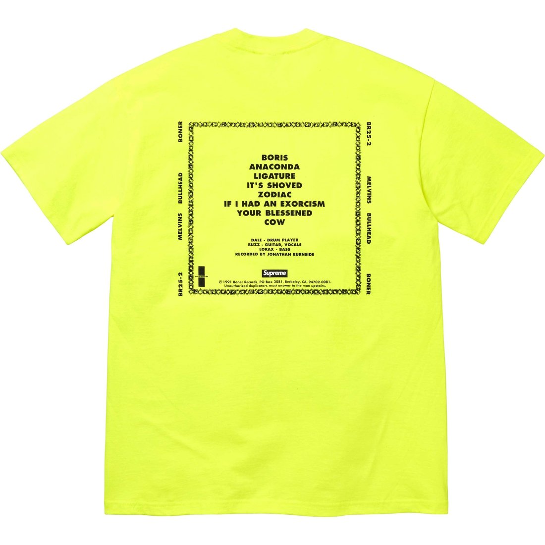 Details on Melvins Bullhead Tee Fluorescent Yellow from spring summer
                                                    2024 (Price is $48)