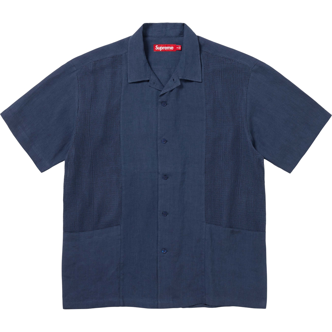 Details on Mesh Panel Linen S S Shirt Navy from spring summer
                                                    2024 (Price is $138)